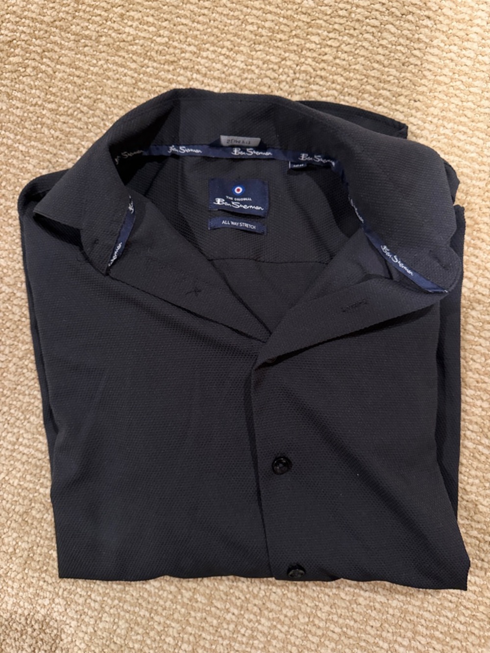 Ben Sherman Black Textured Button-Down Shirt Slim Fit 14/14.5 32/33